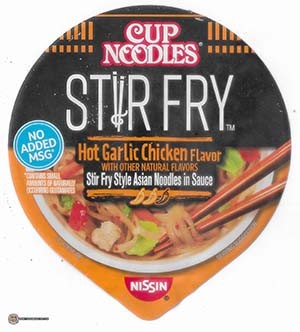 #3823: Nissin Cup Noodles Stir Fry Hot Garlic Chicken Flavor - USA